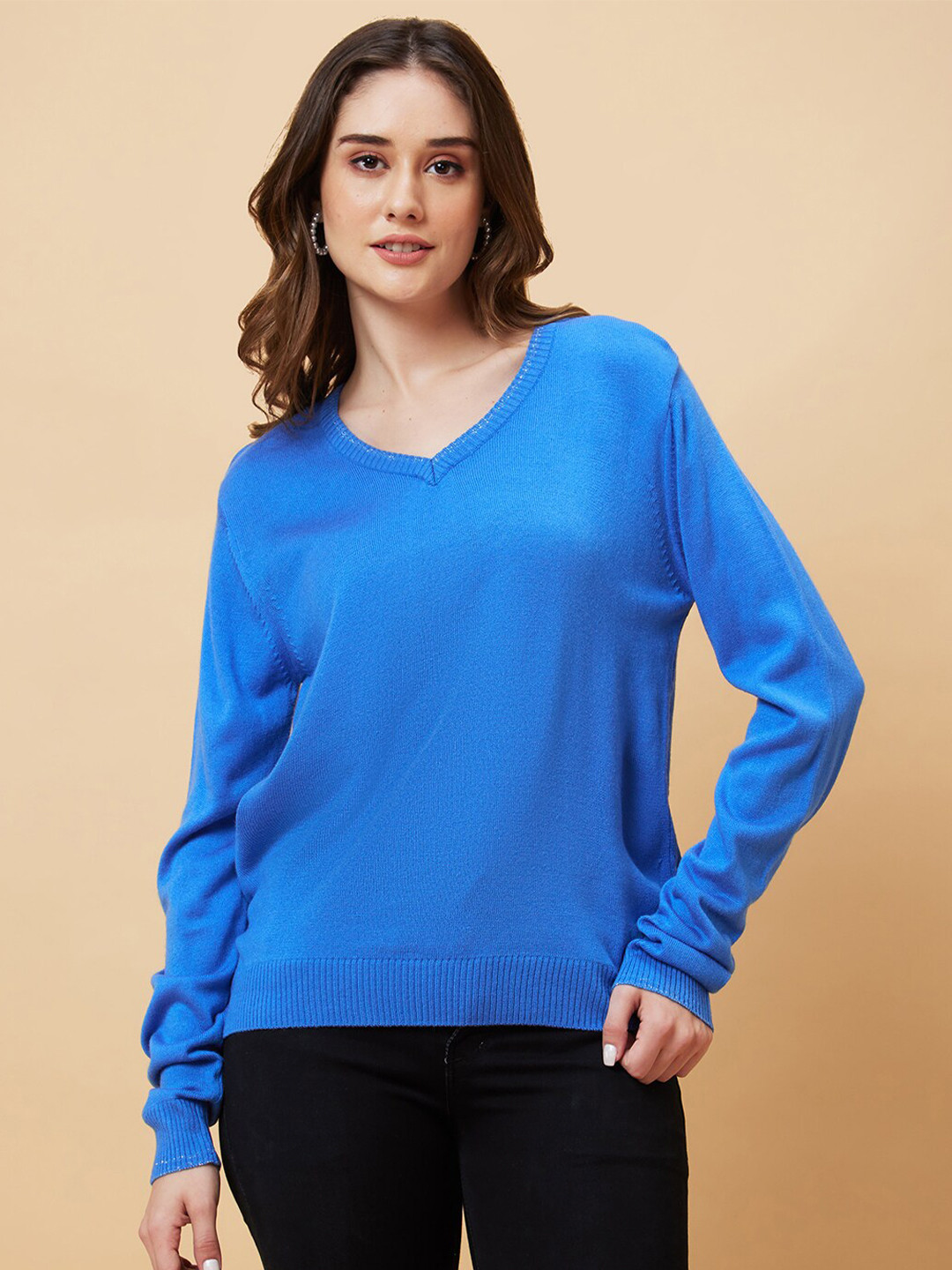 

Globus V-Neck Acrylic Sweater, Blue