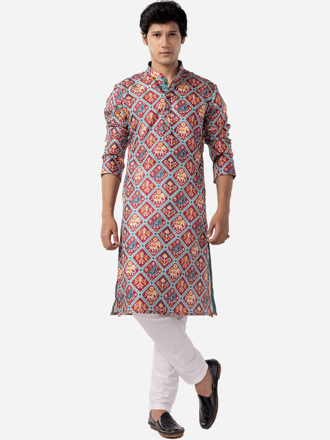 

THE KURTA COMPANY Ethnic Motifs Printed Silk Straight Kurta, Red