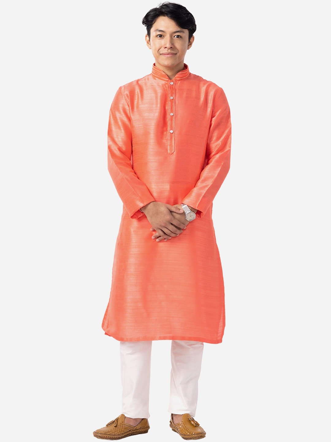 

THE KURTA COMPANY Mandarin Collar Regular Kurta, Pink