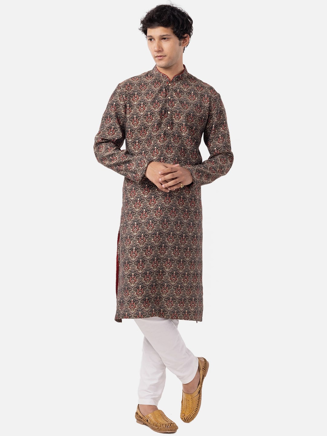 

THE KURTA COMPANY Men Ethnic Motifs Printed Straight Kurta, Brown