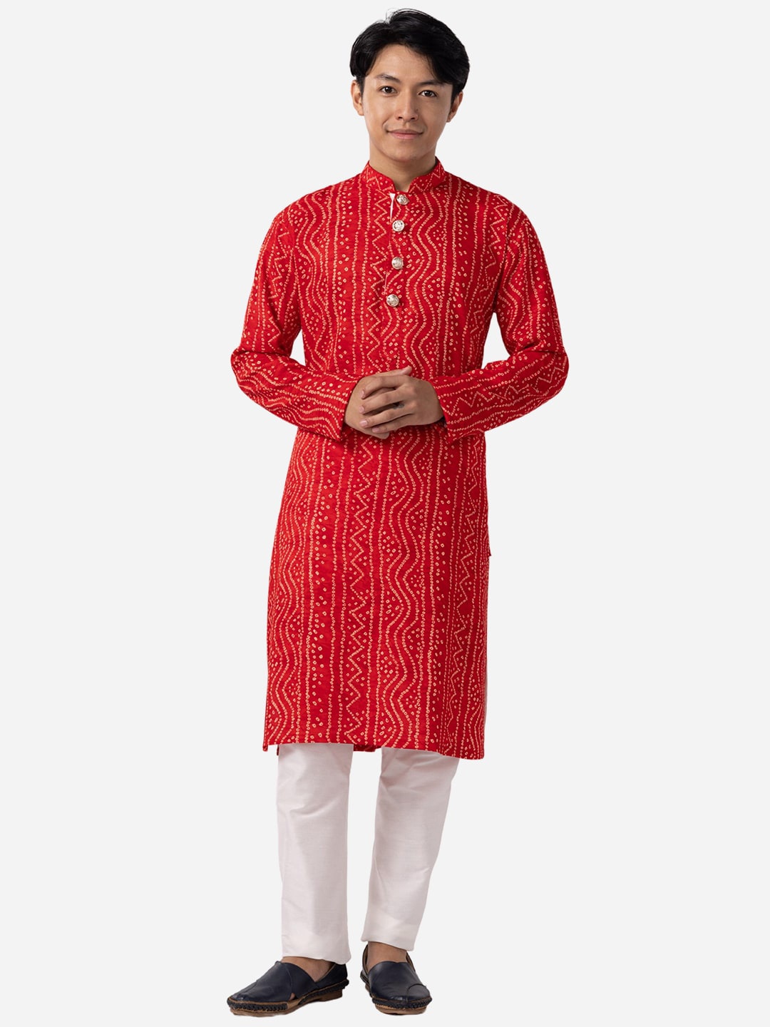 

THE KURTA COMPANY Bandhani Printed Mandarin Collar Kurta, Red
