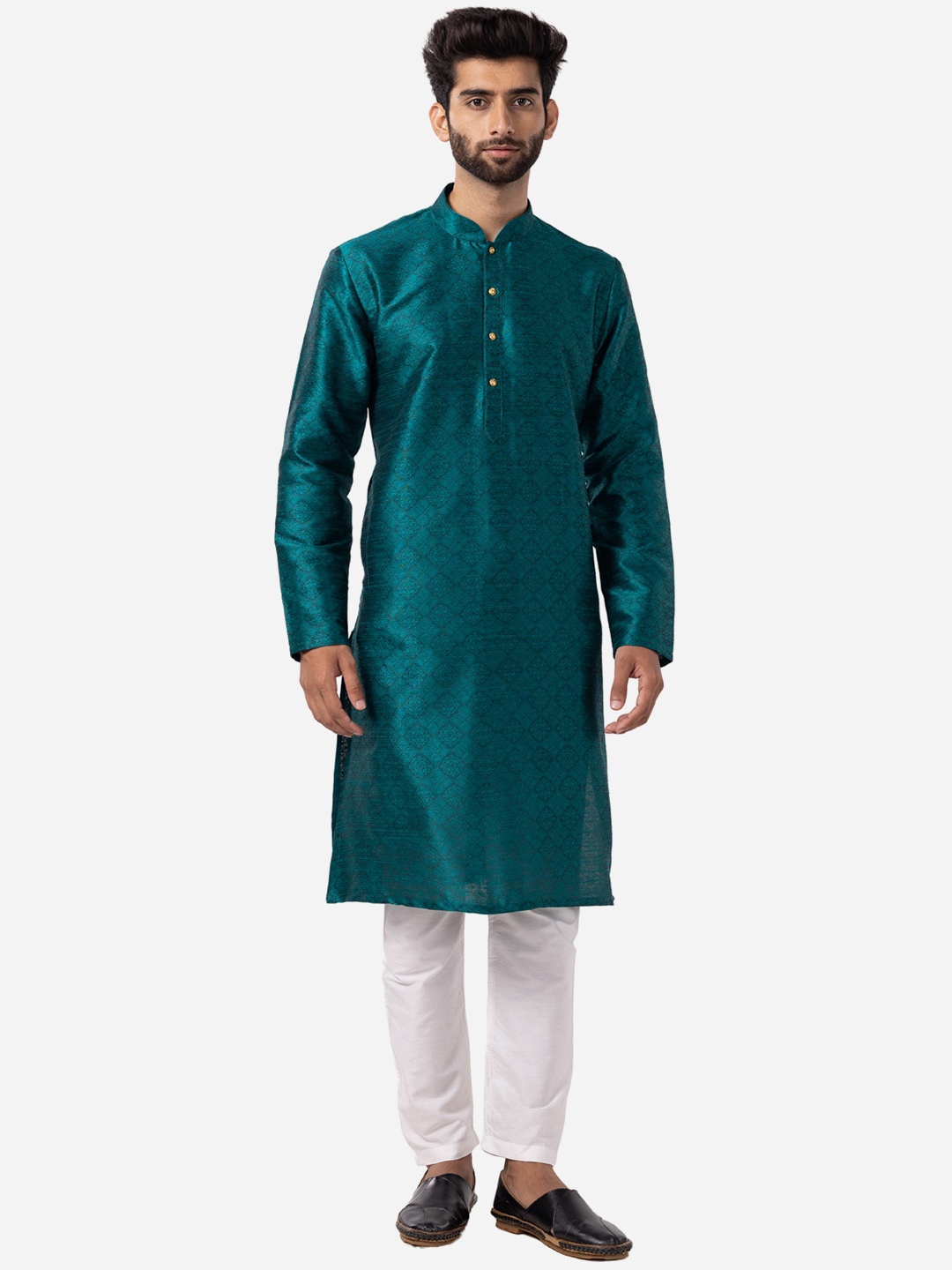 

THE KURTA COMPANY Ethnic Motifs Woven Design Cotton Silk Kurta, Green