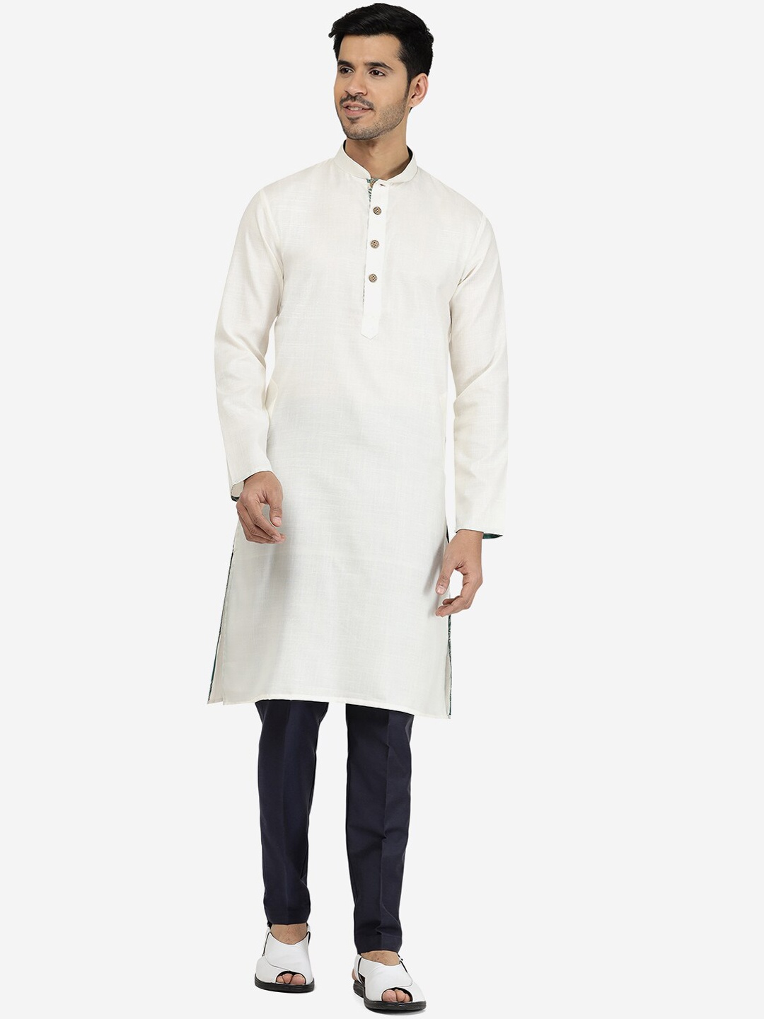 

THE KURTA COMPANY Mandarin Collar Straight Cotton Kurta, White