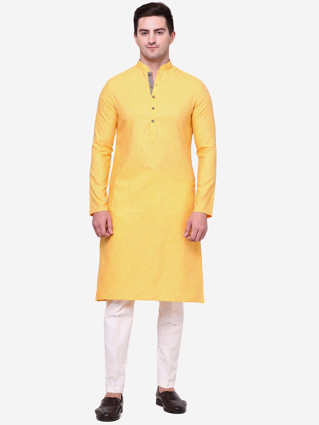 

THE KURTA COMPANY Mandarin Collar Straight Kurta, Yellow