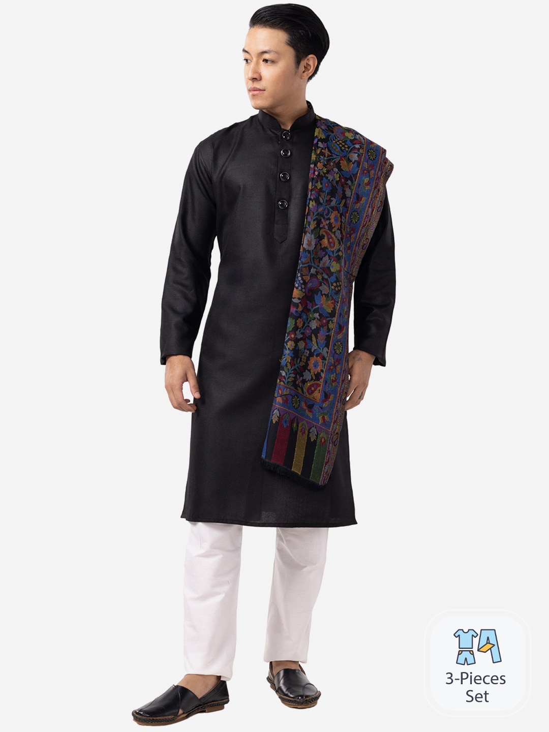 

THE KURTA COMPANY Mandarin Collar Straight Regular Kurta, Black