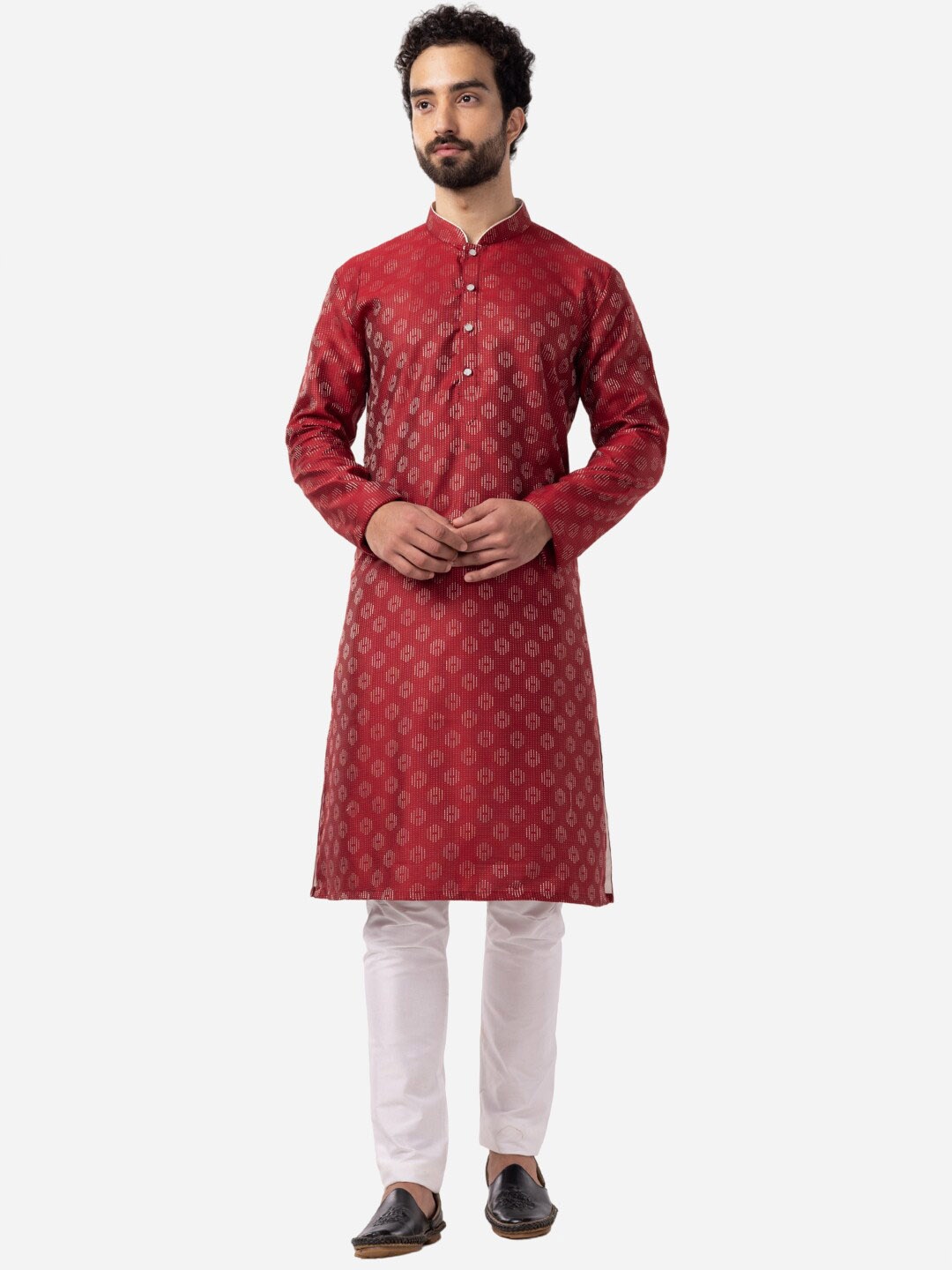 

THE KURTA COMPANY Geometric Printed Mandarin Collar Straight Kurta, Red