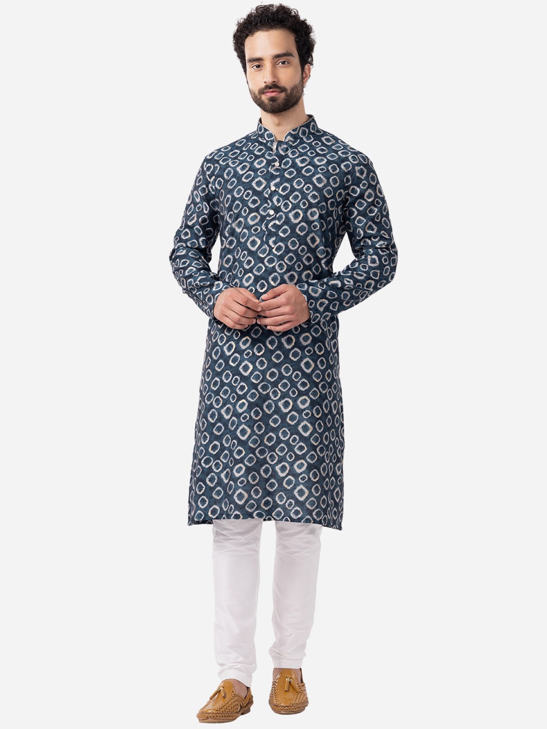 

THE KURTA COMPANY Geometric Dyed Mandarin Collar Straight Kurta, Blue