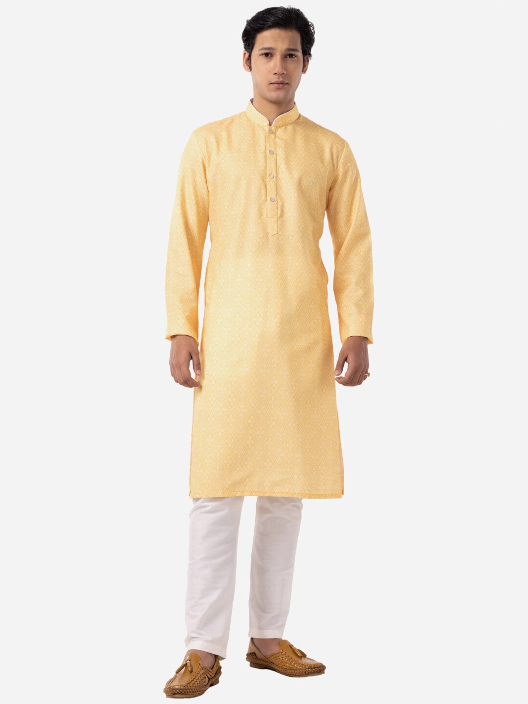

THE KURTA COMPANY Ethnic Motifs Printed Cotton Straight Kurta, Yellow