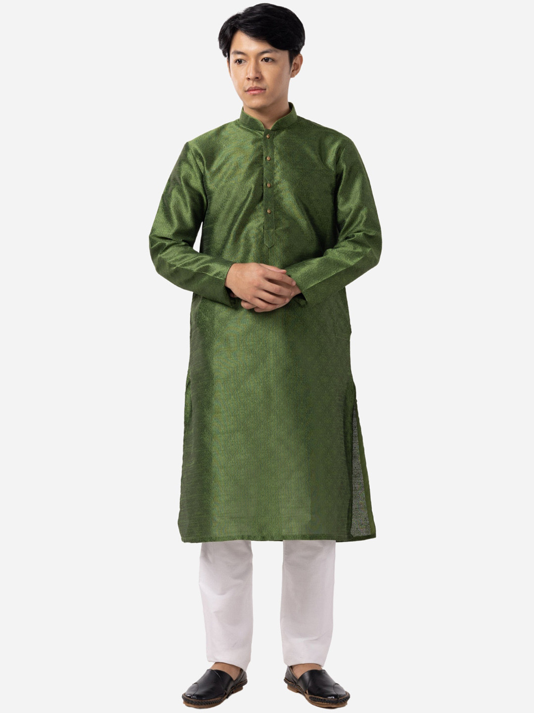 

THE KURTA COMPANY Ethnic Motifs Woven Design Mandarin Collar Straight Kurta, Green