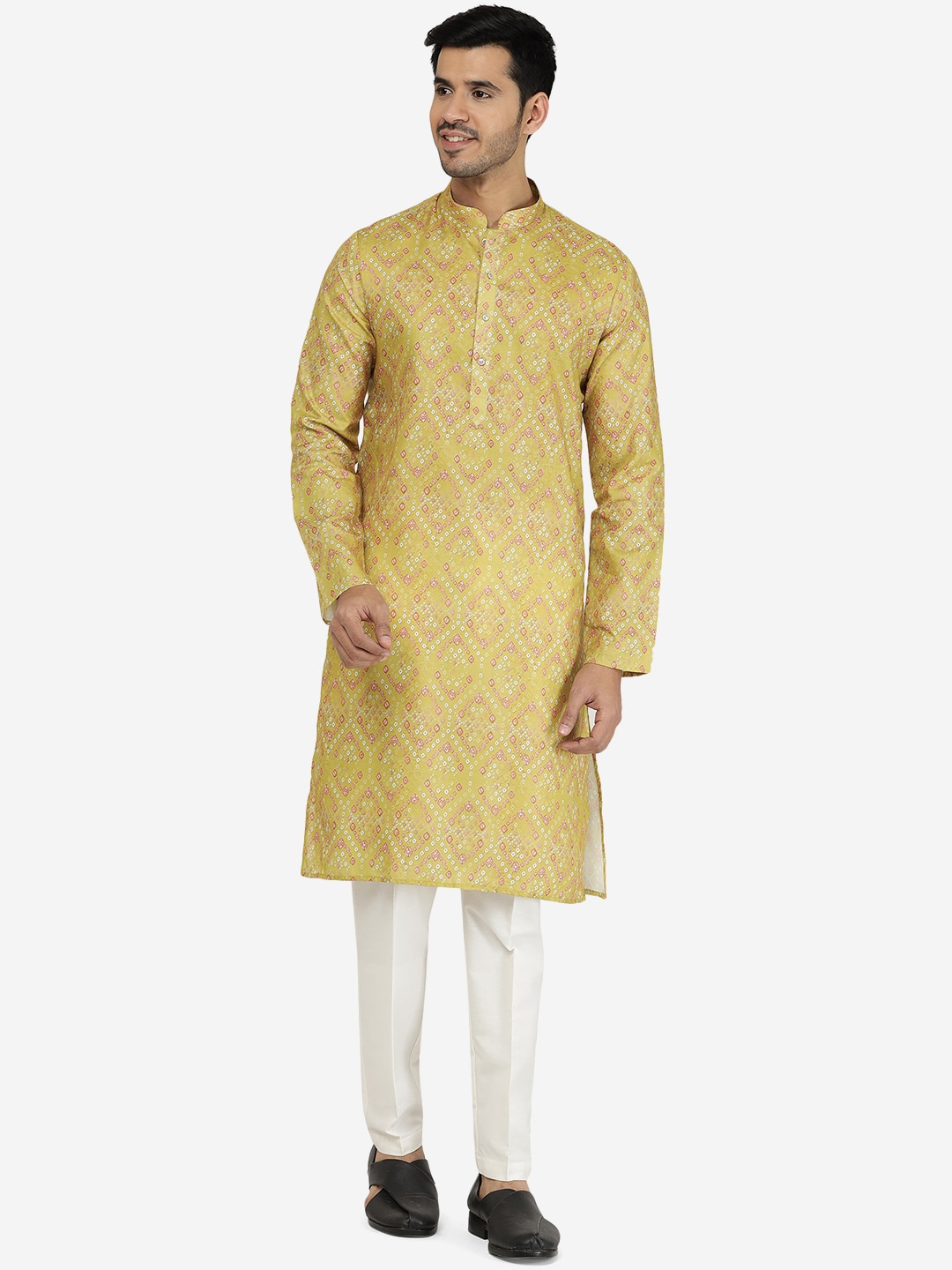 

THE KURTA COMPANY Ethnic Motifs Printed Silk Kurta, Yellow