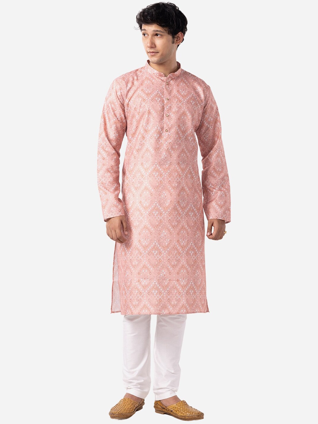 

THE KURTA COMPANY Bandani Printed Straight Kurta, Peach