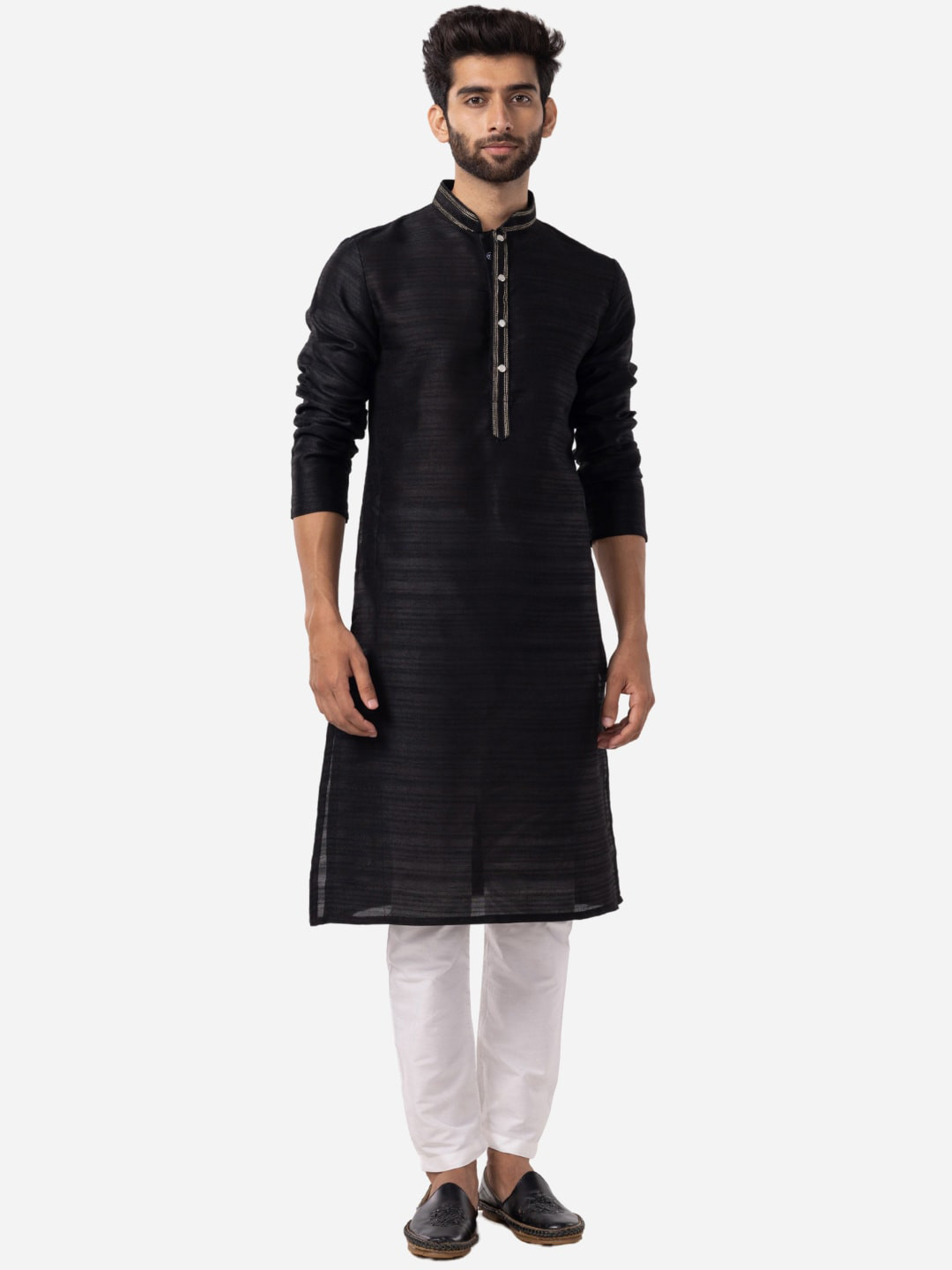 

THE KURTA COMPANY Mandarin Collar Straight Kurta, Black