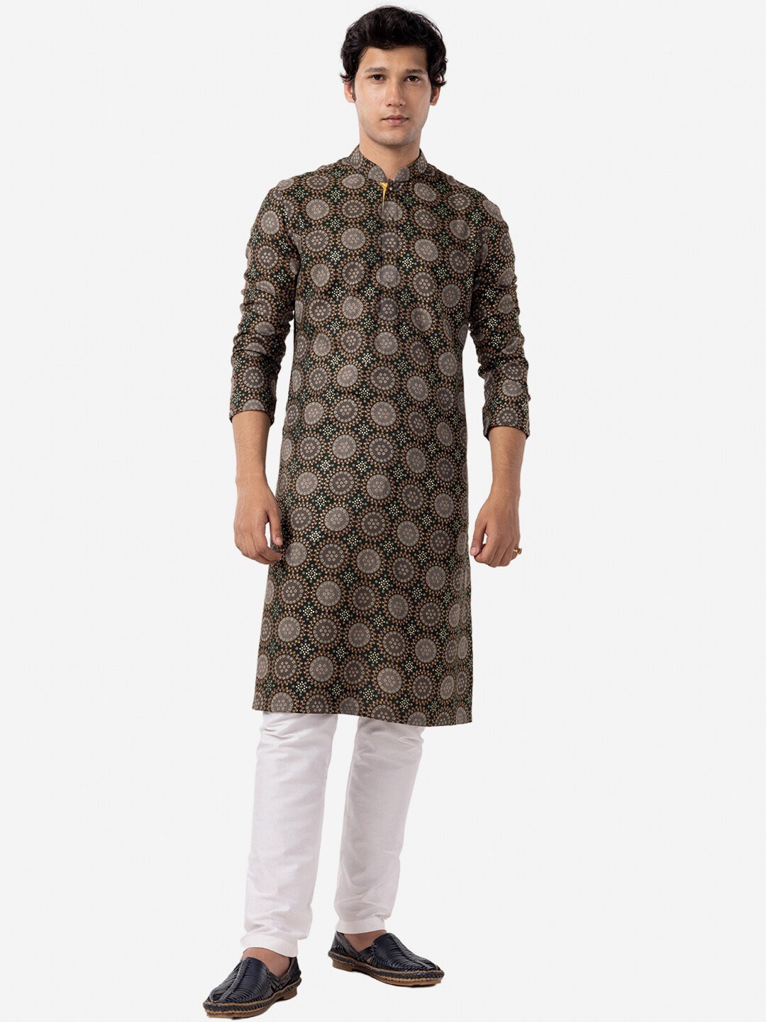 

THE KURTA COMPANY Ethnic Motifs Printed Mandarin Collar Long Sleeves Straight Kurta, Green
