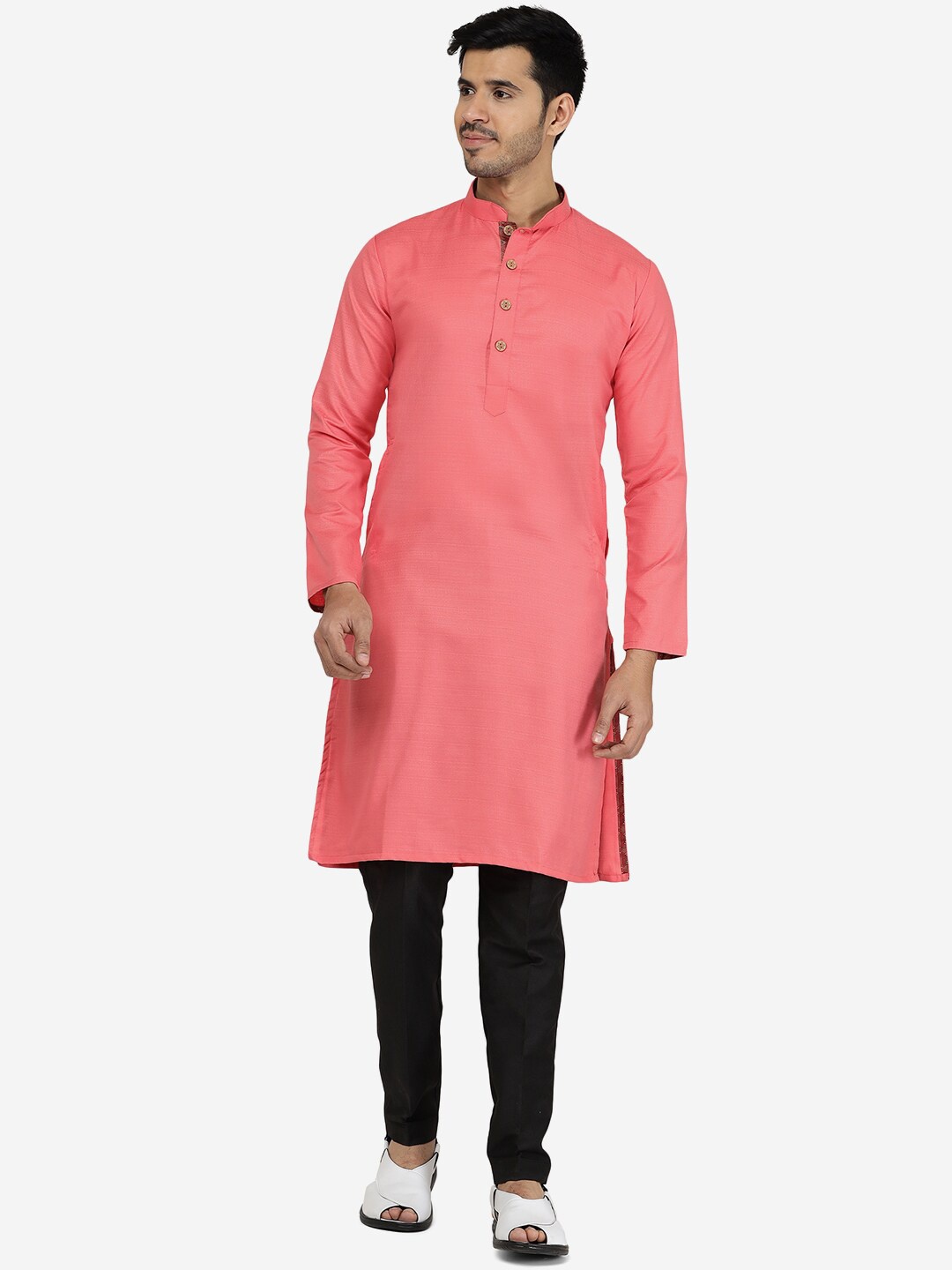 

THE KURTA COMPANY Mandarin Collar Straight Kurta, Pink