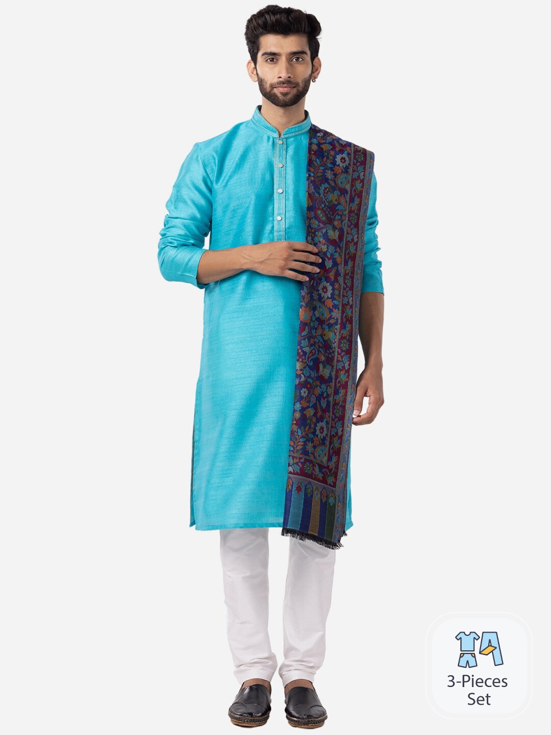 

THE KURTA COMPANY Men Mandarin Collar Straight Kurta, Blue