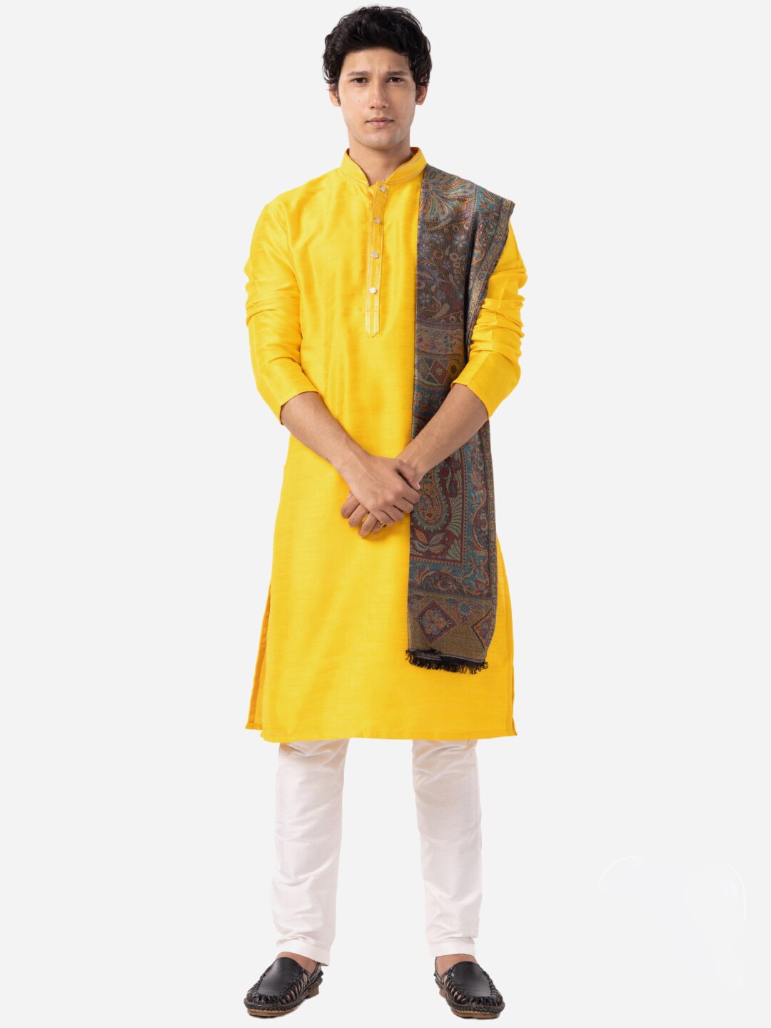 

THE KURTA COMPANY Mandarin Collar Straight Kurta, Yellow