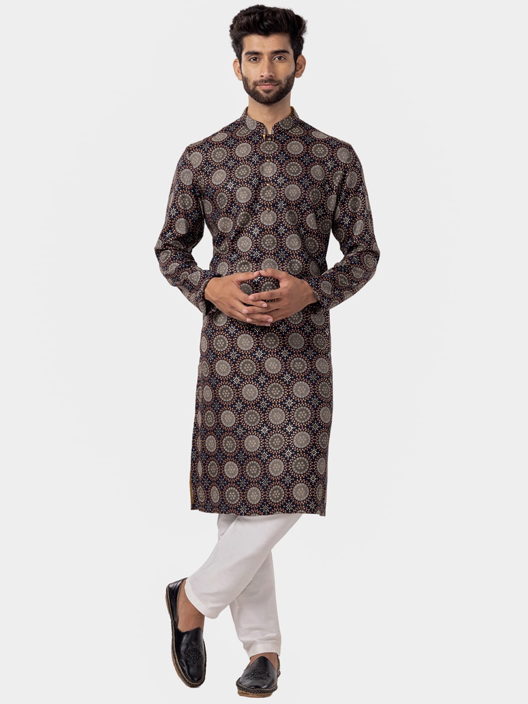 

THE KURTA COMPANY Ethnic Motifs Printed Mandarin Collar Long Sleeves Straight Kurta, Blue