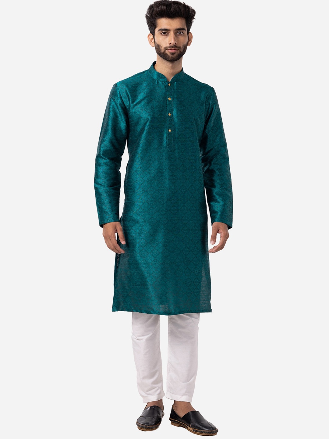 

THE KURTA COMPANY Mandarin Collar Straight Kurta, Green