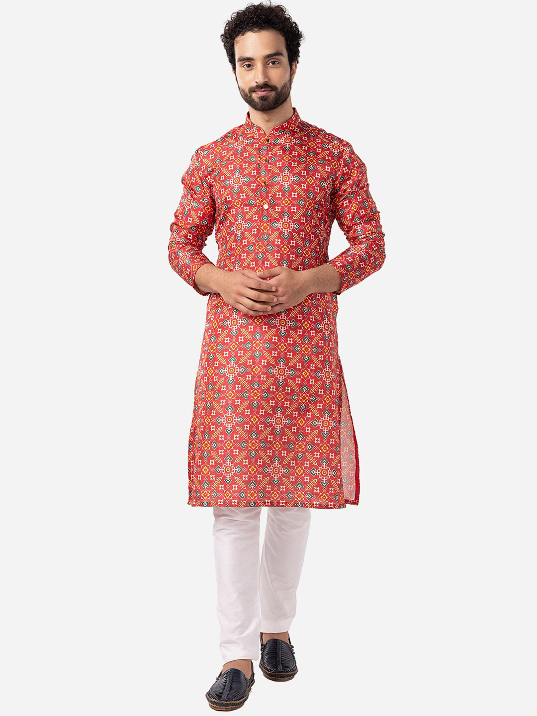 

THE KURTA COMPANY Ethnic Motifs Printed Silk Straight Kurta, Red