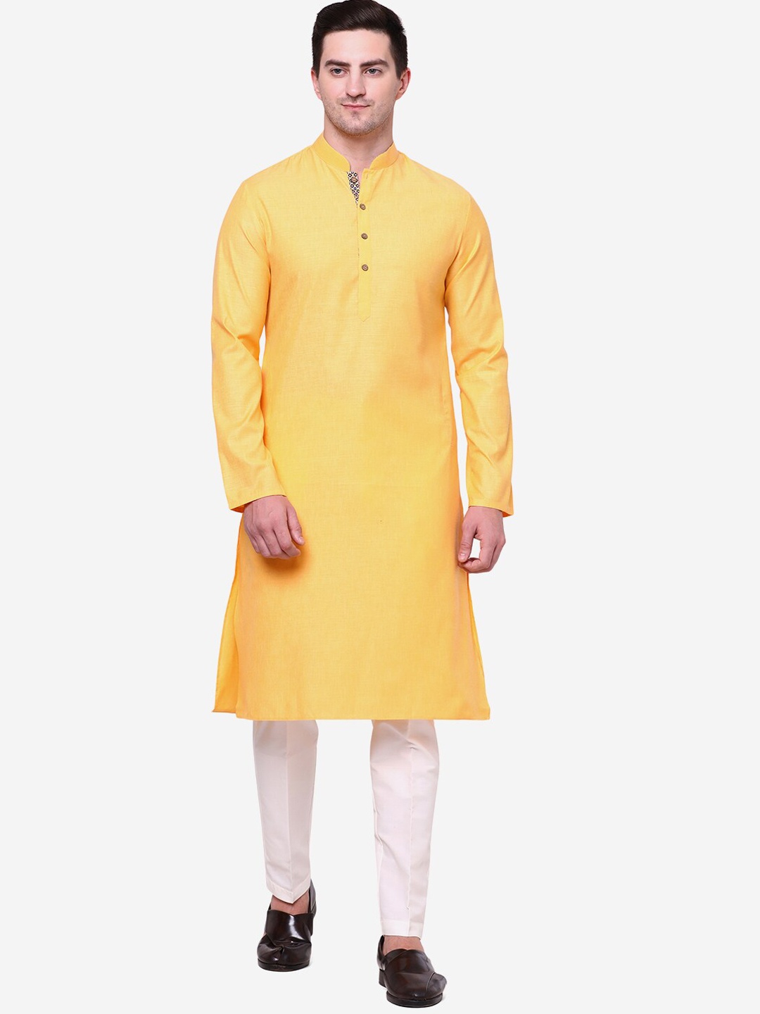 

THE KURTA COMPANY Mandarin Collar Regular Kurta, Yellow