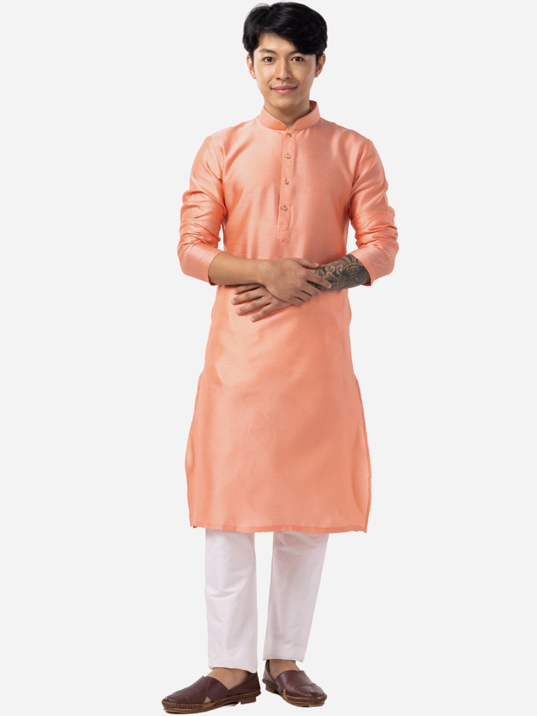 

THE KURTA COMPANY Ethnic Motifs Woven Design Pure Cotton Kurta, Pink