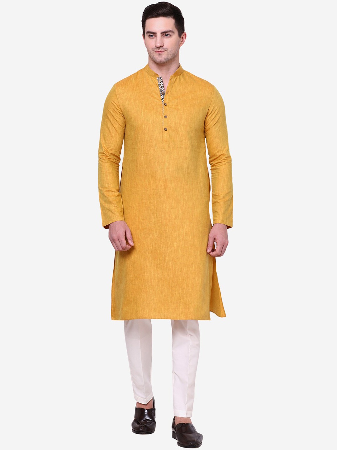 

THE KURTA COMPANY Men Mandarin Collar Kurta, Yellow