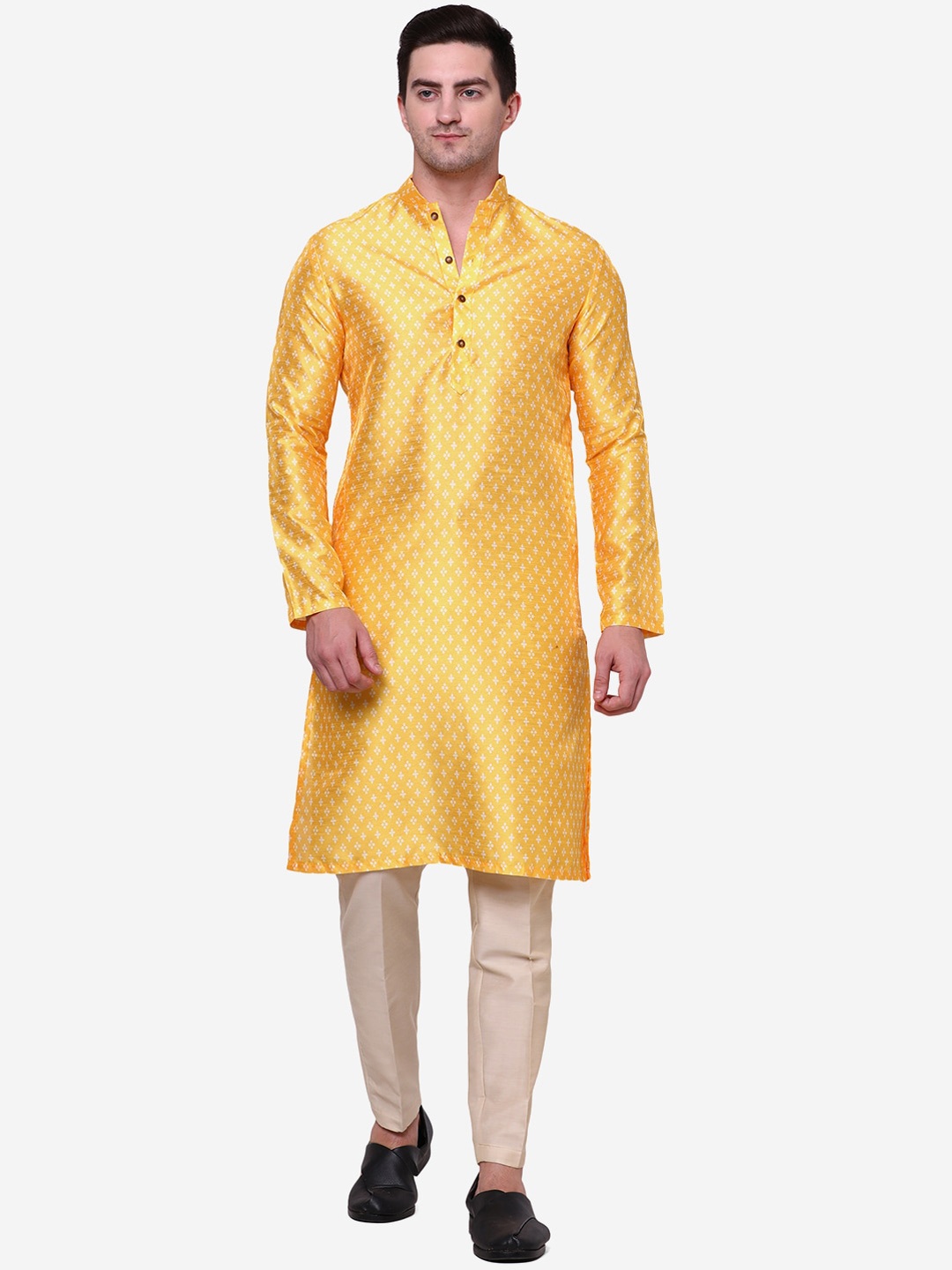 

THE KURTA COMPANY Ethnic Motifs Printed Mandarin Collar Straight Kurta, Yellow