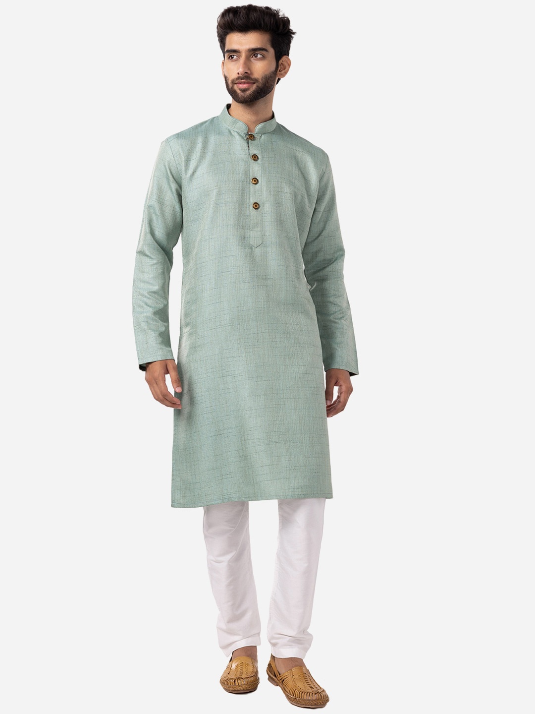 

THE KURTA COMPANY Mandarin Collar Silk Kurta, Grey