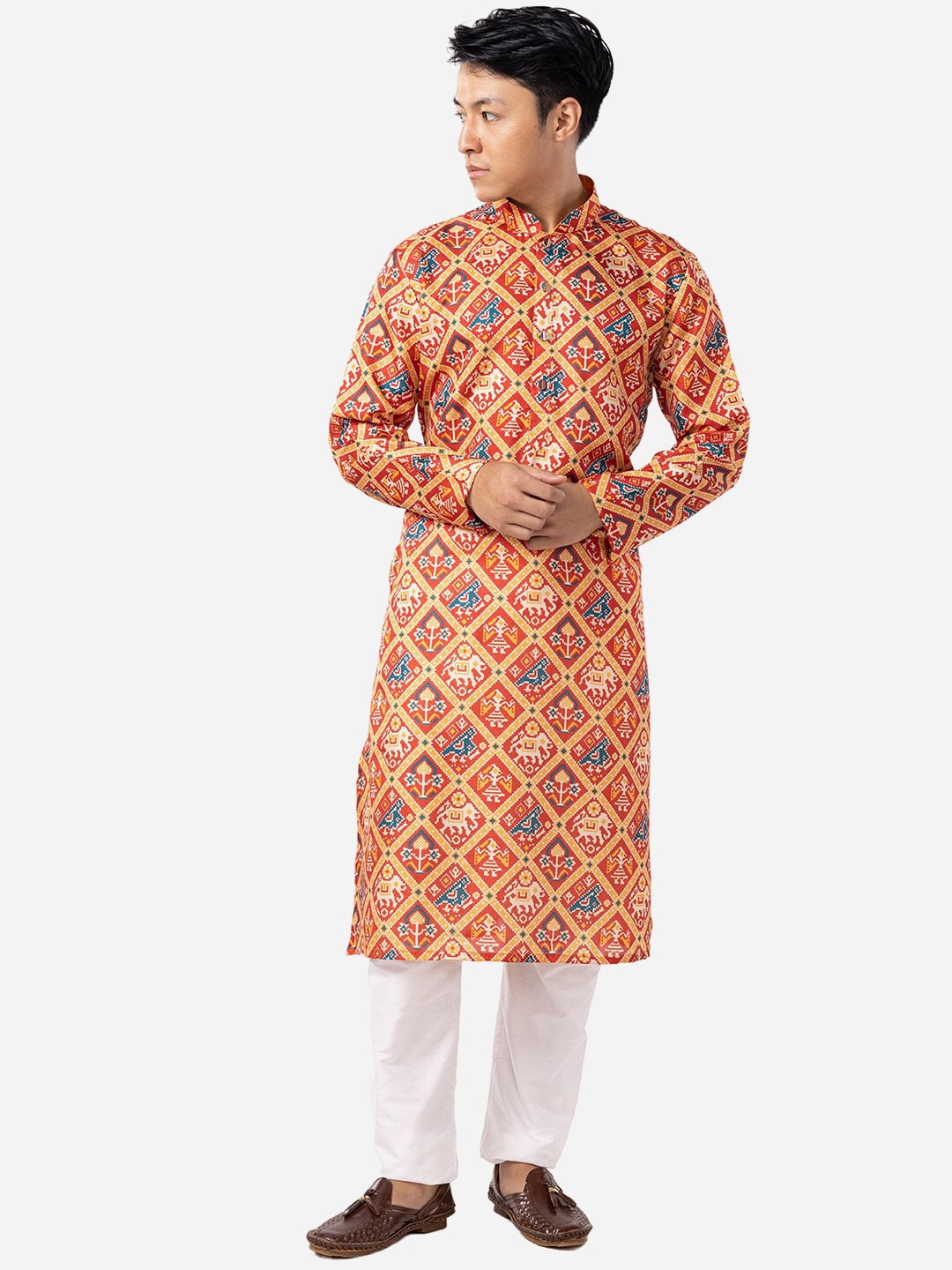 

THE KURTA COMPANY Ethnic Motifs Printed Mandarin Collar Straight Kurta, Red