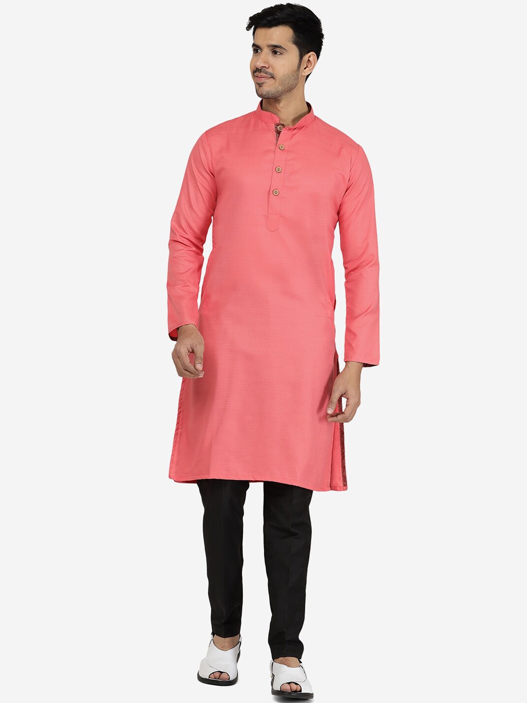 

THE KURTA COMPANY Mandarin Collar Straight Kurta, Pink