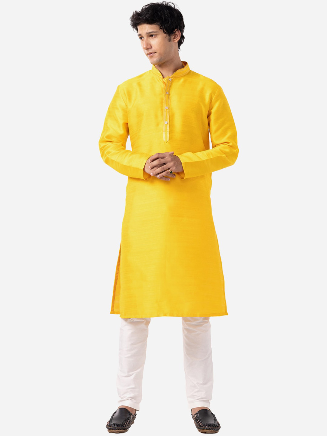 

THE KURTA COMPANY Mandarin Collar Straight Kurta, Yellow