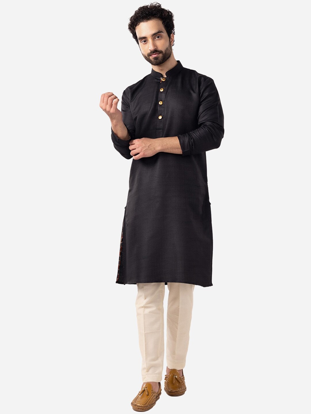 

THE KURTA COMPANY Mandarin Collar Straight Kurta, Black
