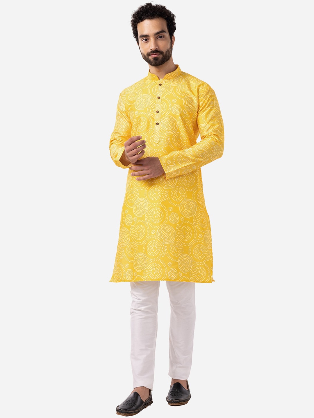 

THE KURTA COMPANY Ethnic Motifs Printed Pure Silk Kurta, Yellow