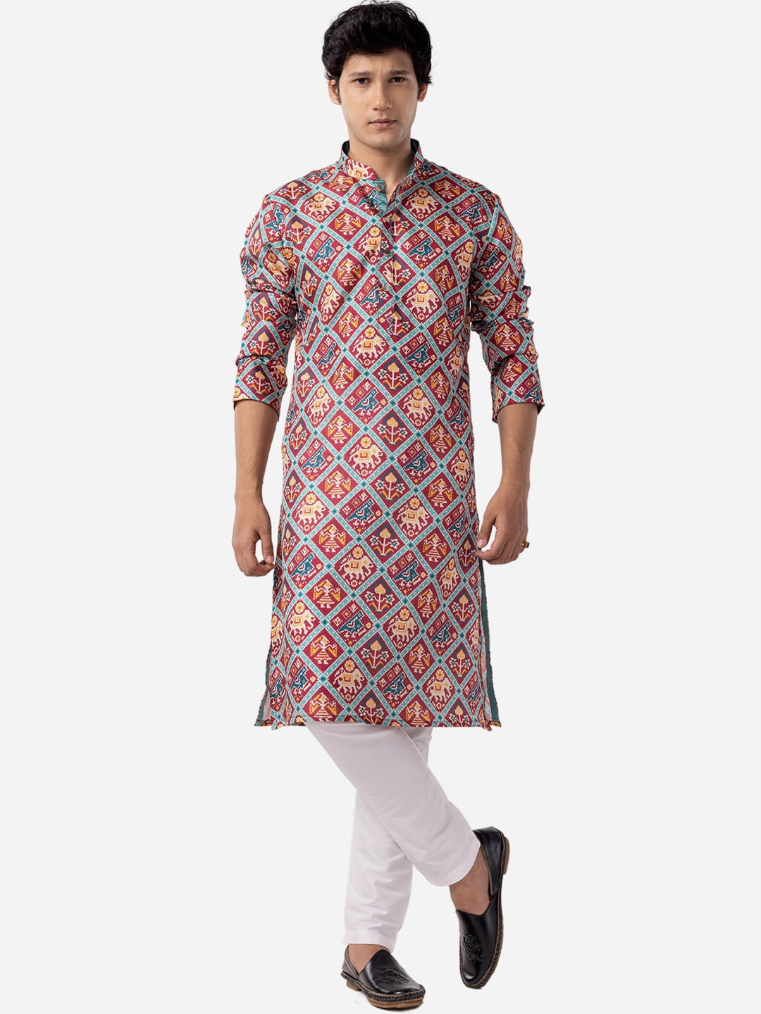 

THE KURTA COMPANY Ethnic Motifs Printed Pure Silk Kurta, Red
