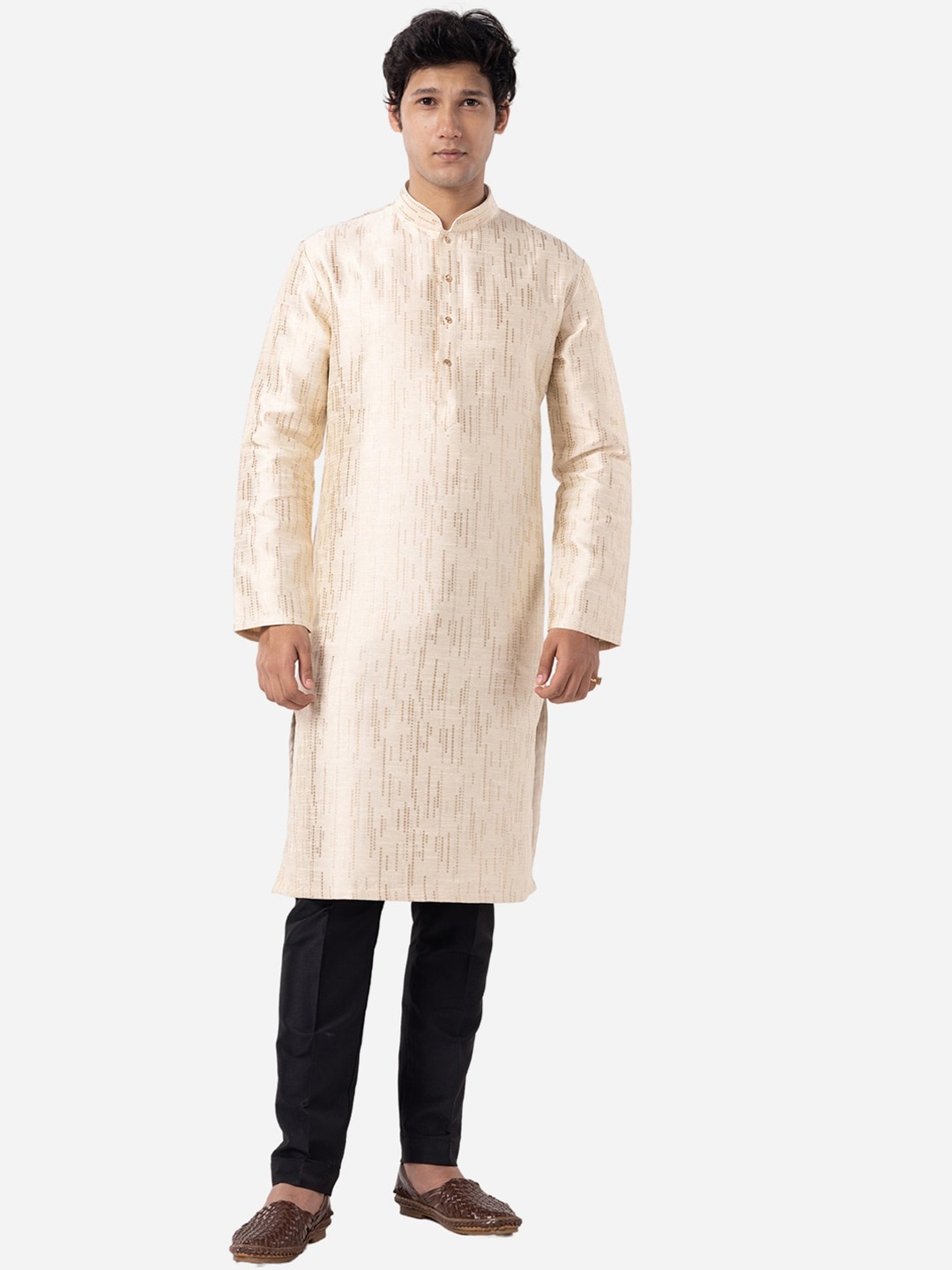 

THE KURTA COMPANY Woven Design Mandarin Collar Mandarin Collar Kurta, White