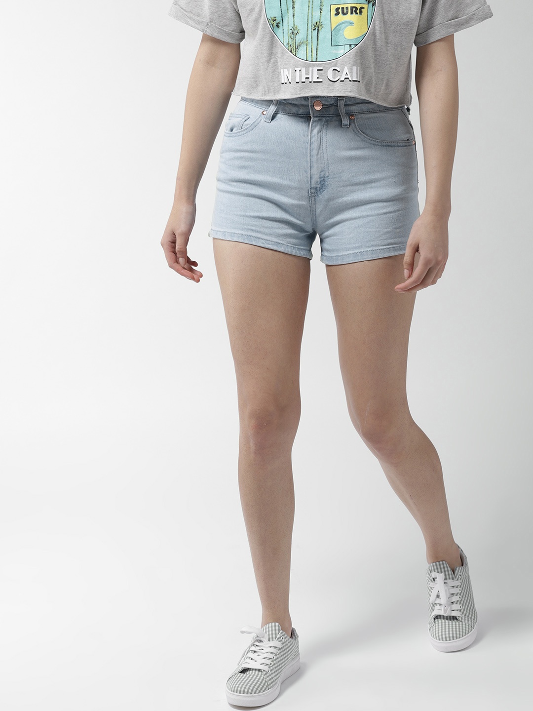 

FOREVER 21 Women Blue Solid Regular Fit Denim Shorts