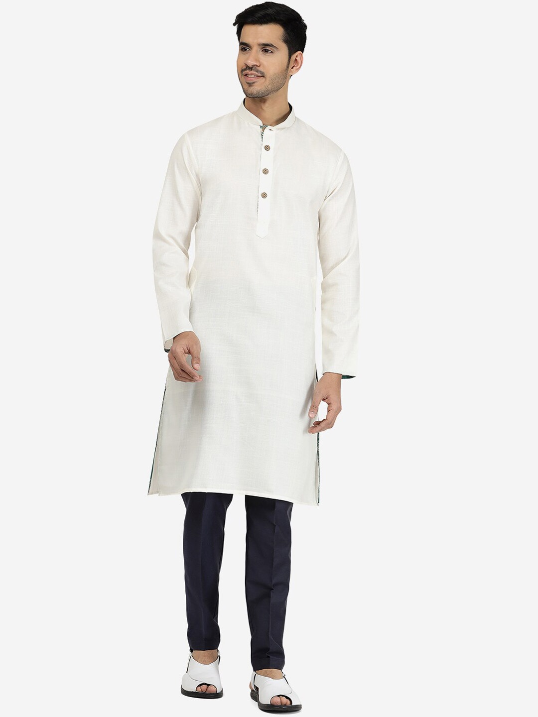 

THE KURTA COMPANY Mandarin Collar Regular Kurta, White