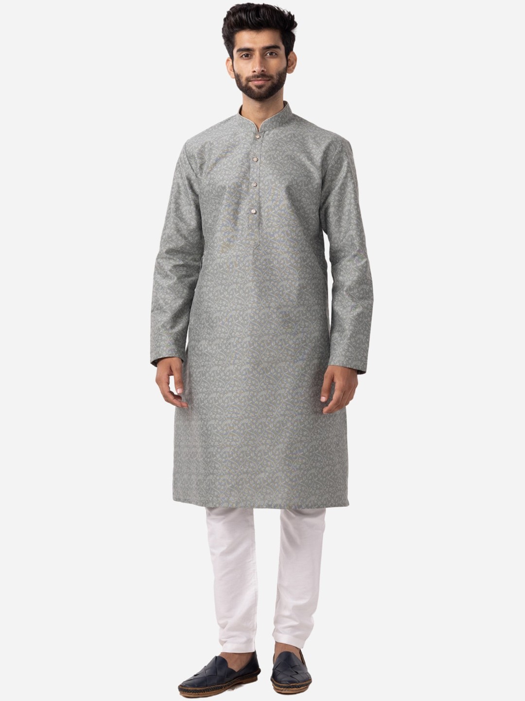 

THE KURTA COMPANY Floral Woven Design Cotton Silk Kurta, Grey