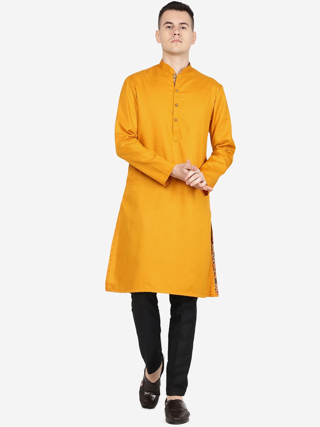 

THE KURTA COMPANY Mandarin Collar Regular Kurta, Yellow