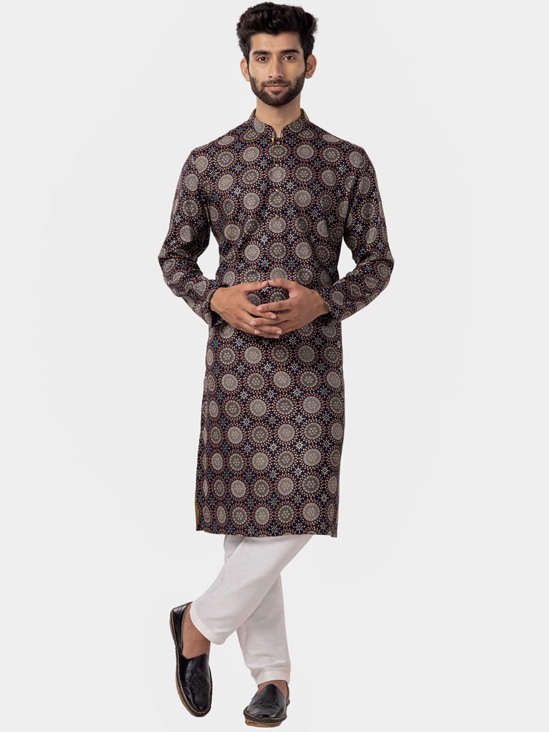 

THE KURTA COMPANY Ethnic Motifs Printed Mandarin Collar Kurta, Blue