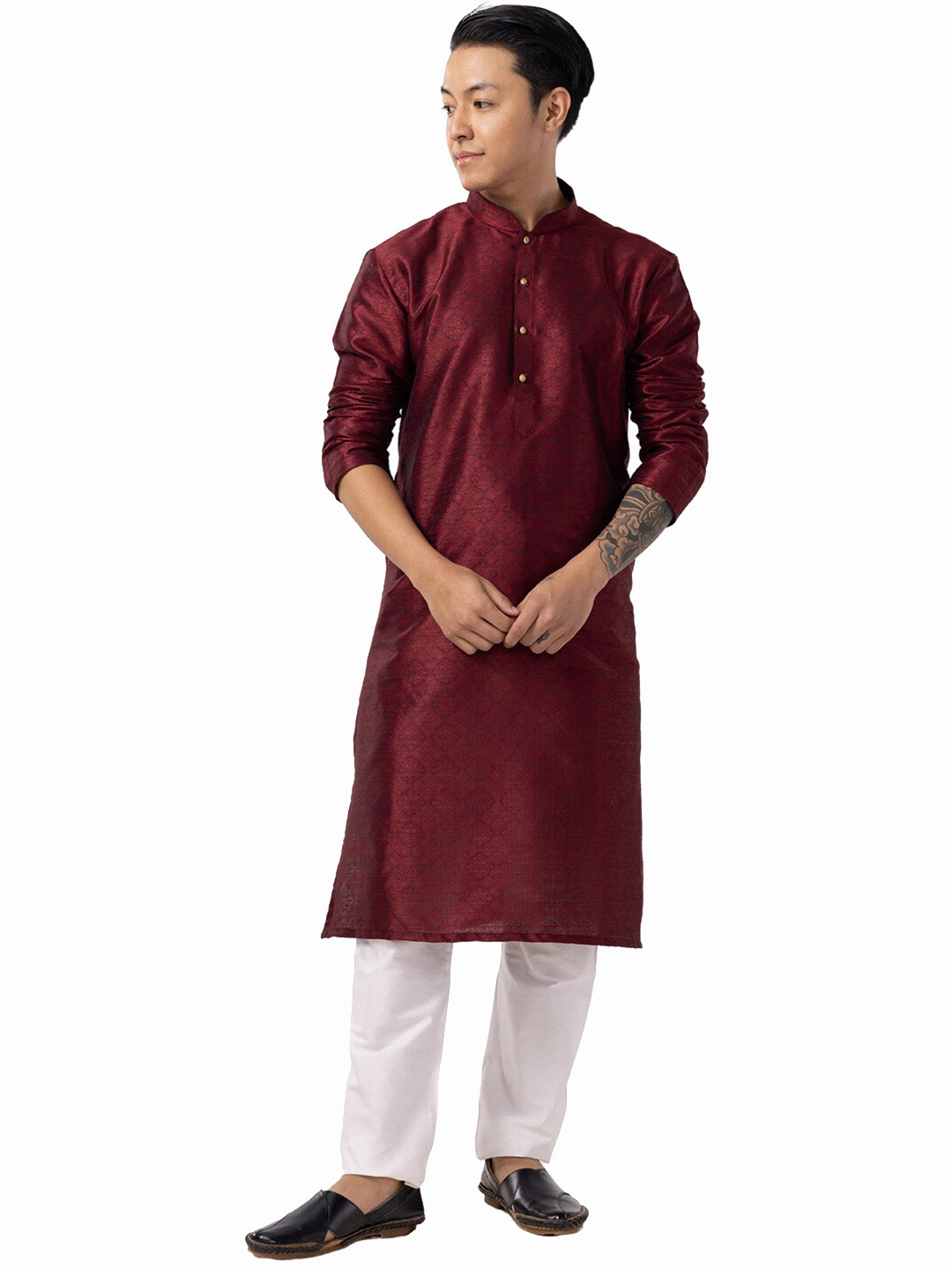 

THE KURTA COMPANY Ethnic Woven Design Cotton Silk Straight Kurta, Red