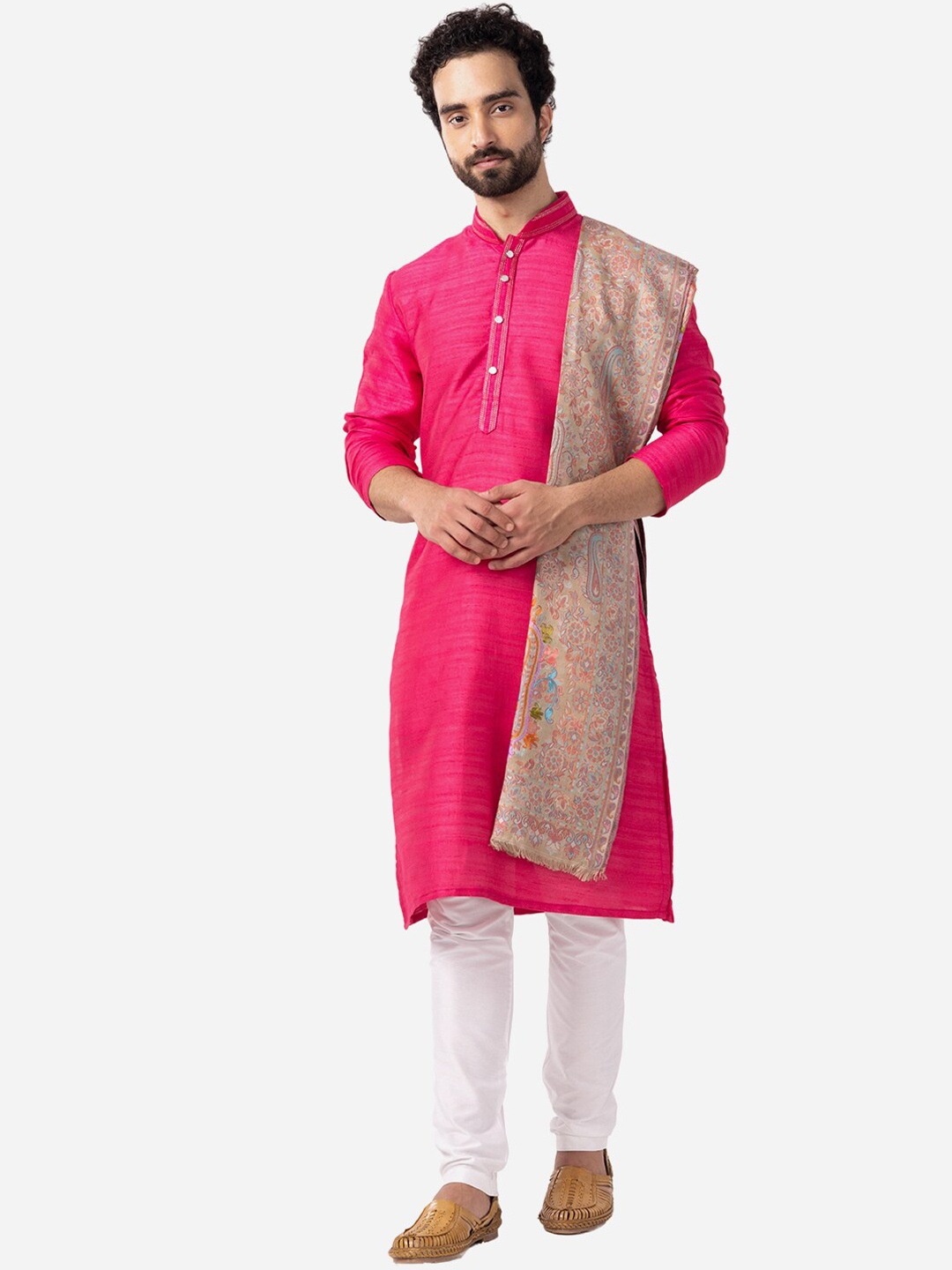 

THE KURTA COMPANY Mandarin Collar Long Sleeves Kurta, Pink