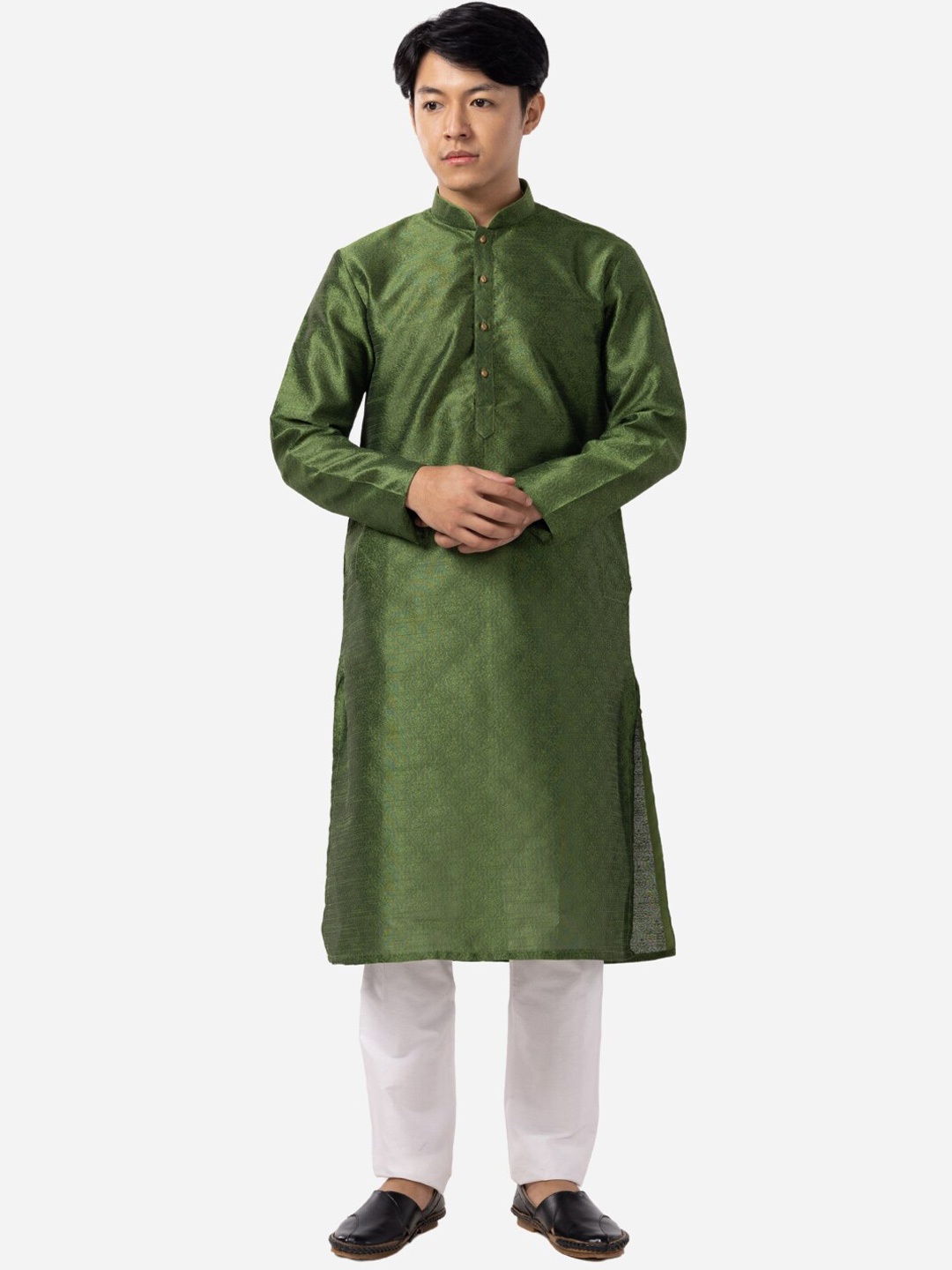 

THE KURTA COMPANY Mandarin Collar Long Sleeves Kurta, Green