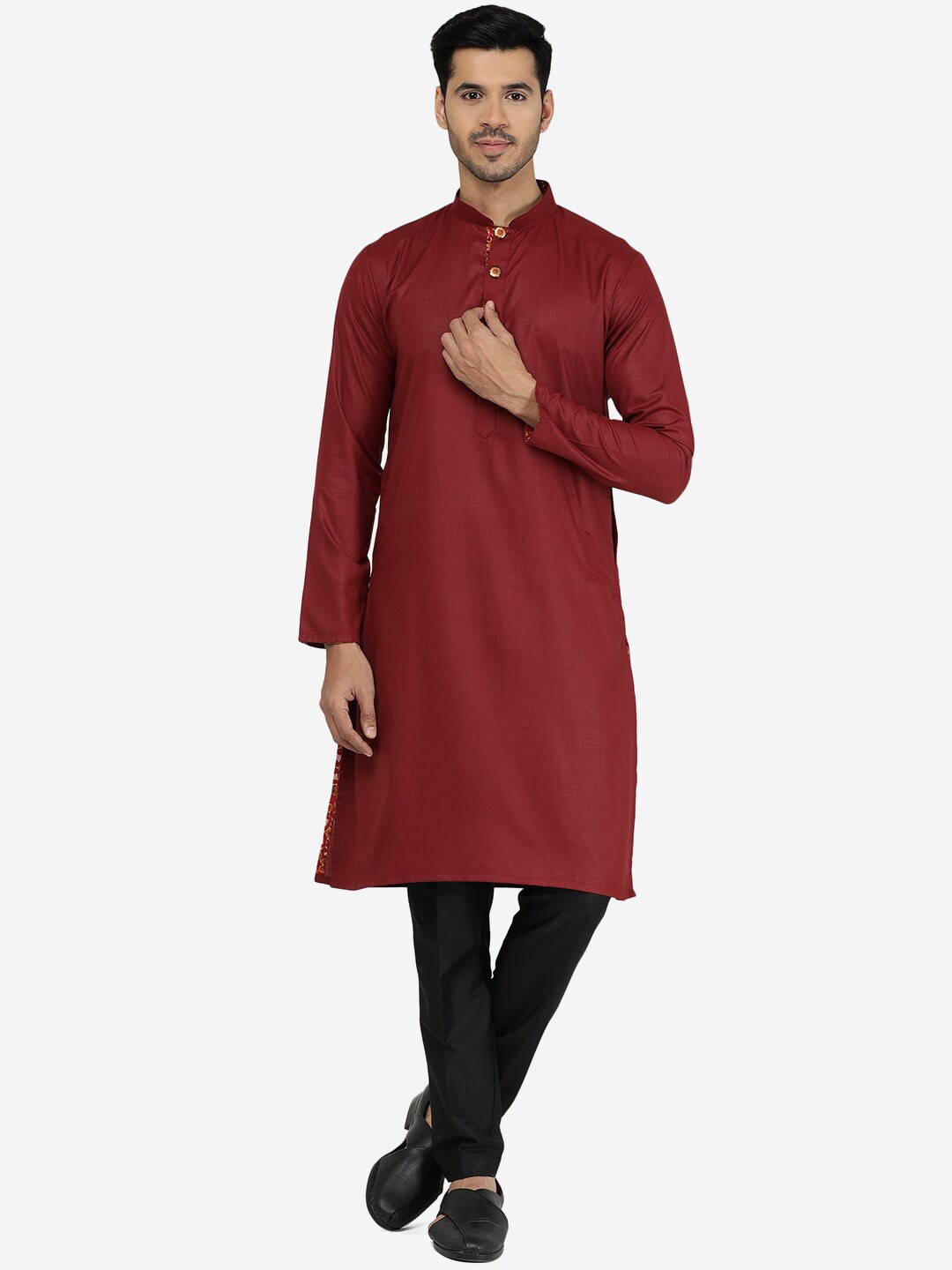 

THE KURTA COMPANY Mandarin Collar Long Sleeves Kurta, Red