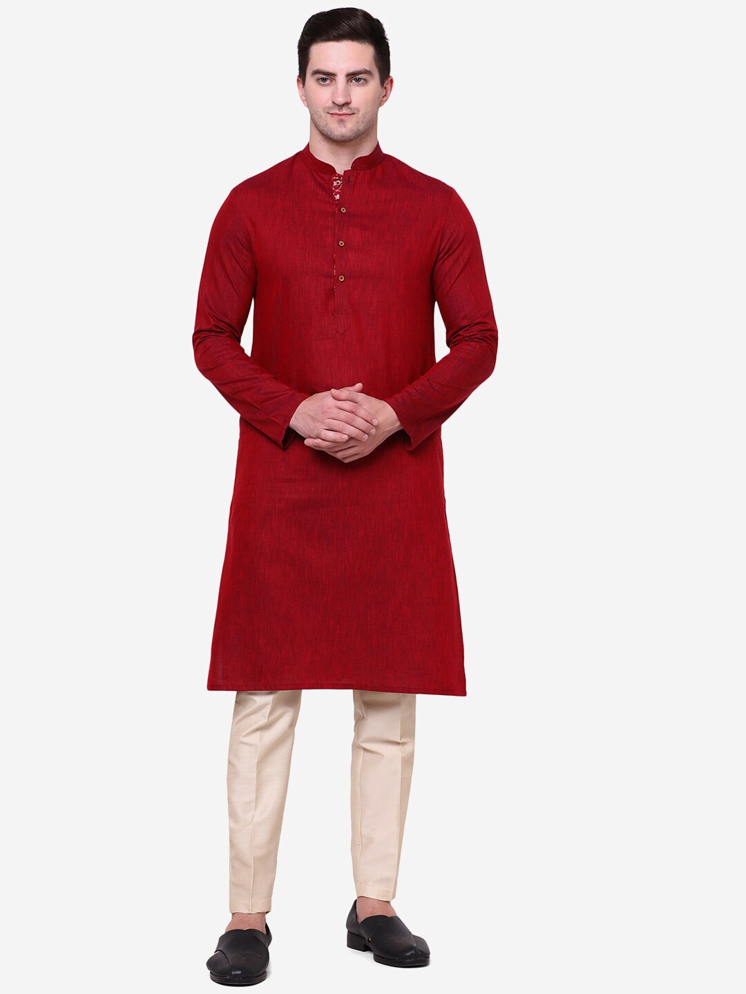 

THE KURTA COMPANY Mandarin Collar Long Sleeves Kurta, Pink