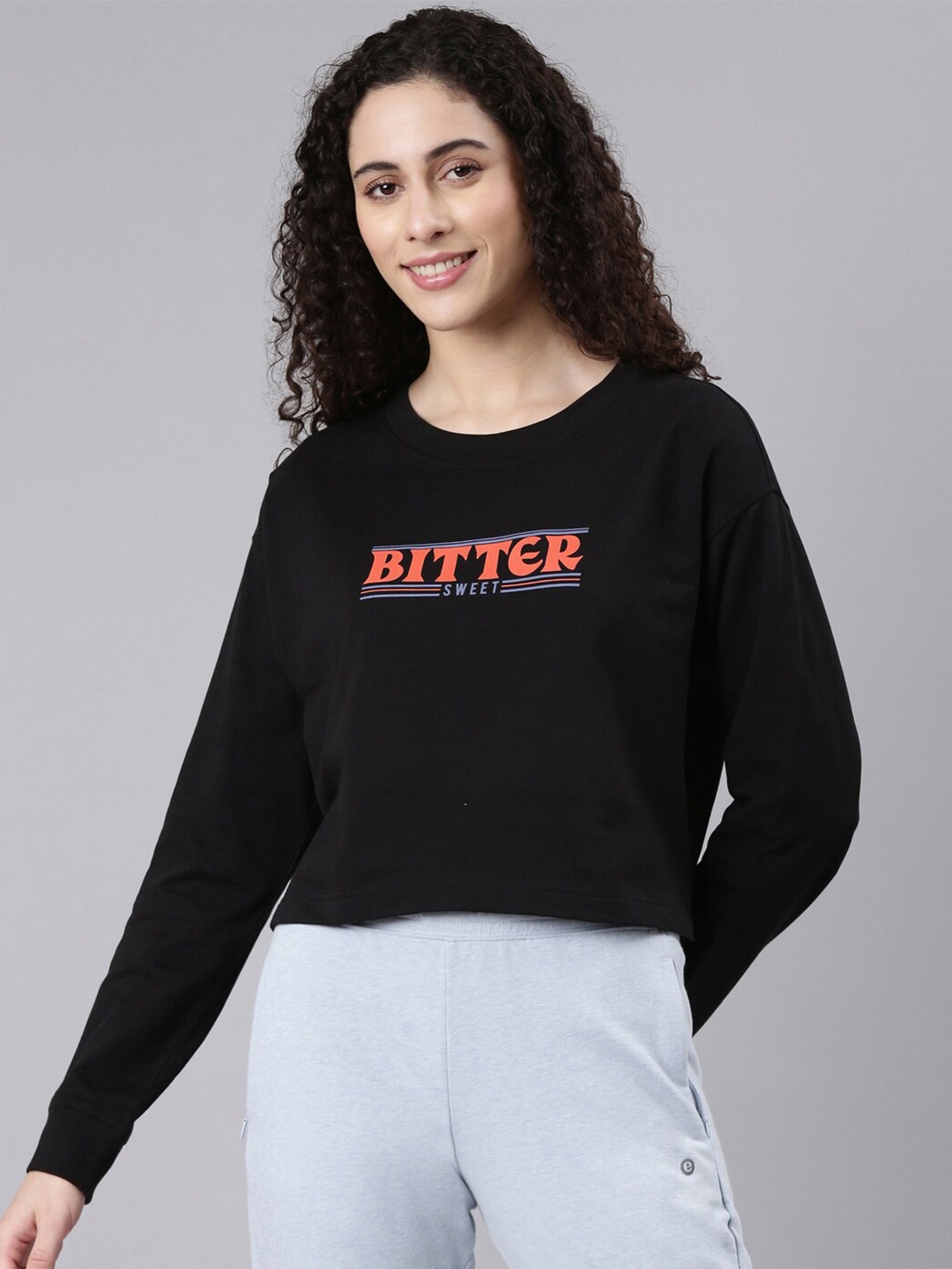 

Enamor Typography Printed Cotton Pullover Sweatshirt, Black