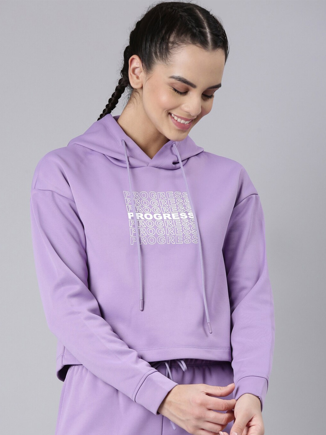 

Enamor Typography Printed Hooded Pullover Sweatshirt, Purple