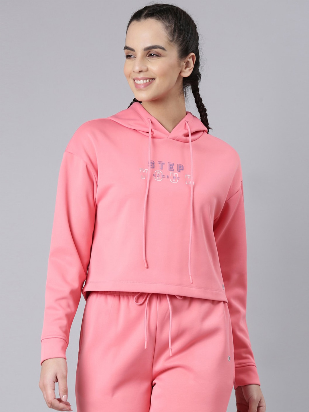 

Enamor Typography Printed Hooded Pullover Sweatshirt, Pink