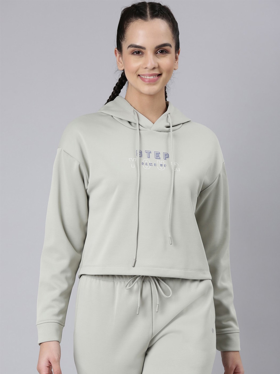 

Enamor Typography Printed Hooded Pullover Sweatshirt, Grey