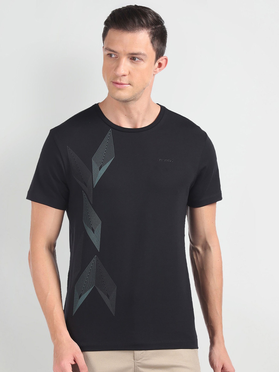 

Arrow New York Geometric Printed Pure Cotton T-shirt, Black